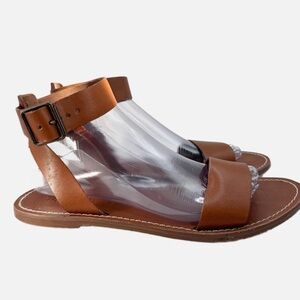 Madewell Boardwalk ankle strap flat sandals in English saddle brown leather 9.5